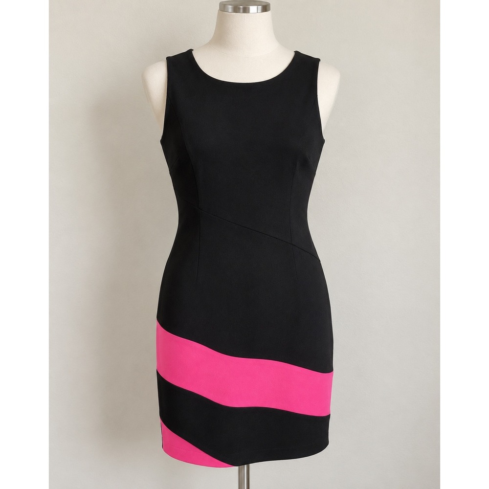Joseph Ribkoff Black Hot Pink Colorblock Sleeveless Sheath Dress Size 14 Canada